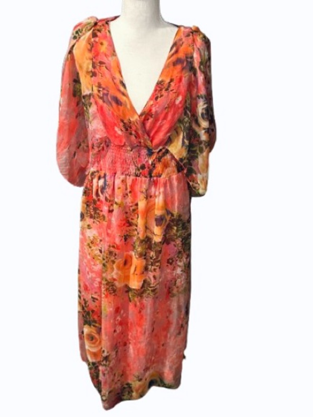 1X Signature JMB Dress Vintage Style Sheer Floral Fairy Plus XL Flowers Flutter